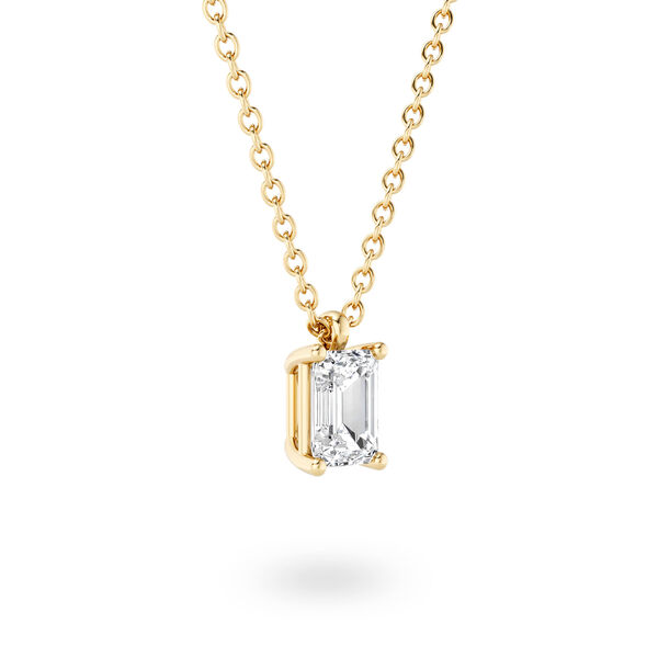 Yellow Gold Emerald-Cut Diamond Pendant with Sapphire Accent